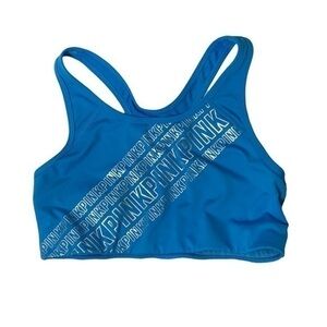Pink Victoria’s‎ Secret sports bra Ultimate metallic logo silver blue Large